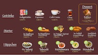 a menu with many different types of food